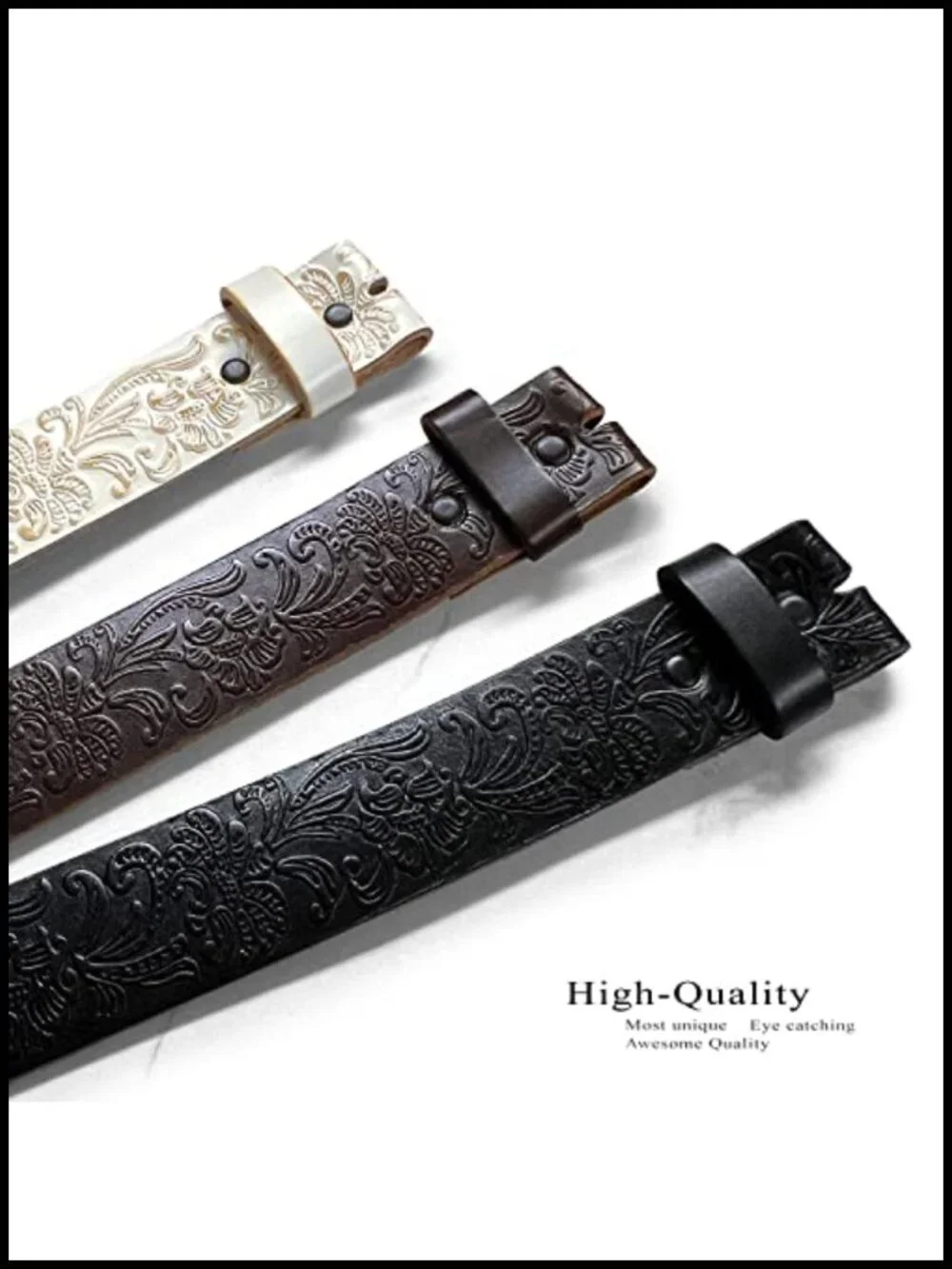 Western Tooled Floral Embossed Full Grain Genuine Leather Belt 1.5